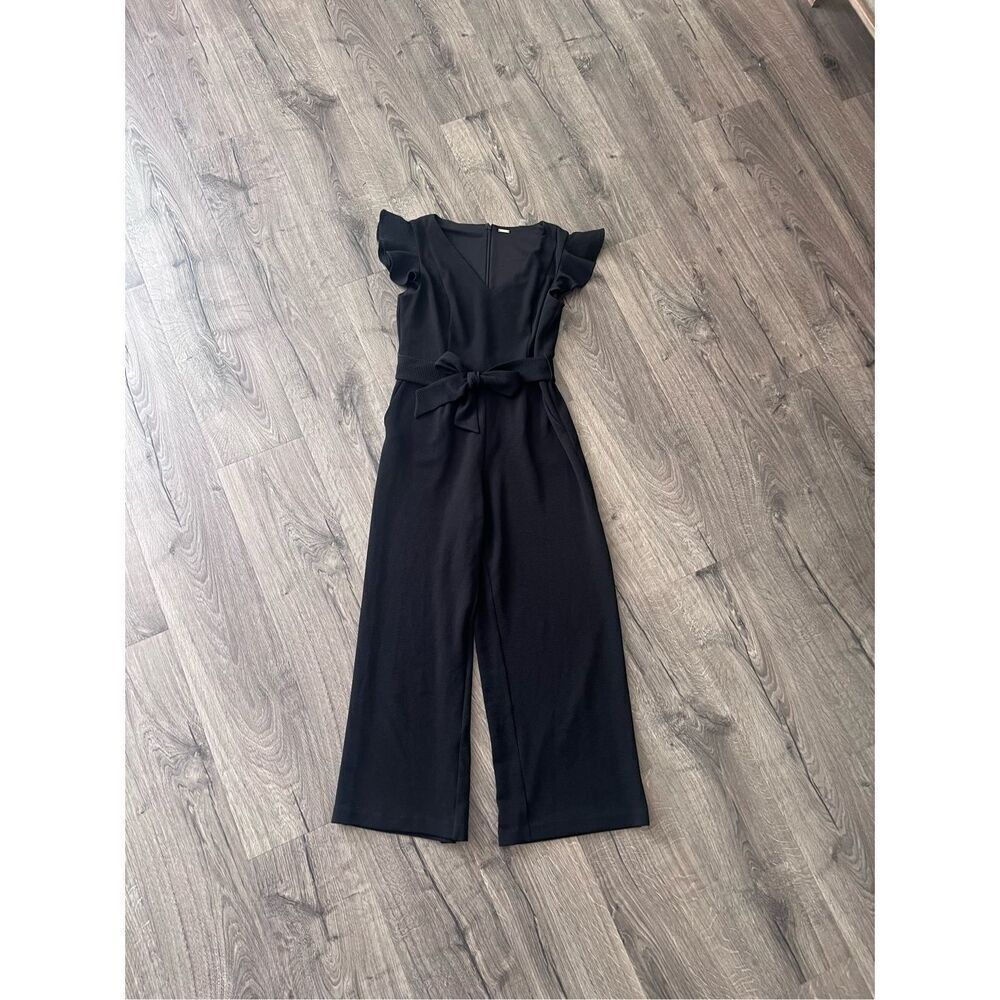 T Tahari Women’s Short-Sleeve Ruffle Front Tie Waist Jumpsuit Romper SIZE 6